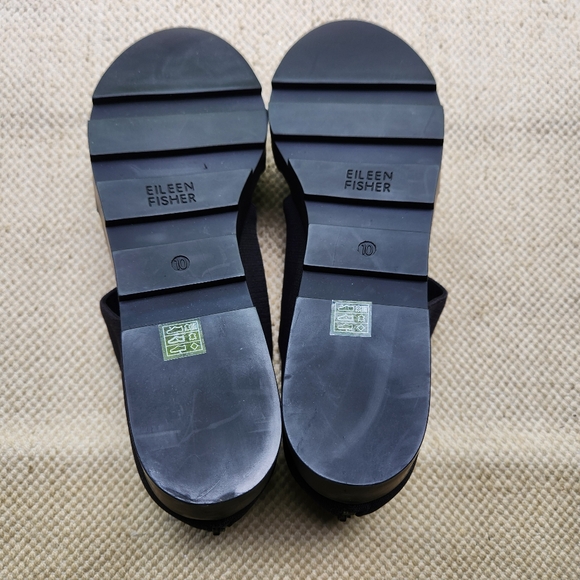 Eileen Fisher Womens 10 Leather Turban 2 Platform Wedge Black Shoes Like New - Picture 5 of 6